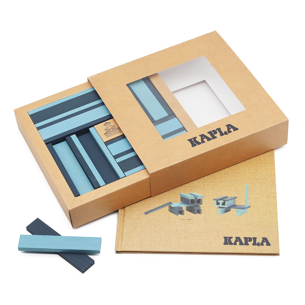 Kapla 40 Plankjes Donkerblauw en Lichtblauw met Voorbeeldboek