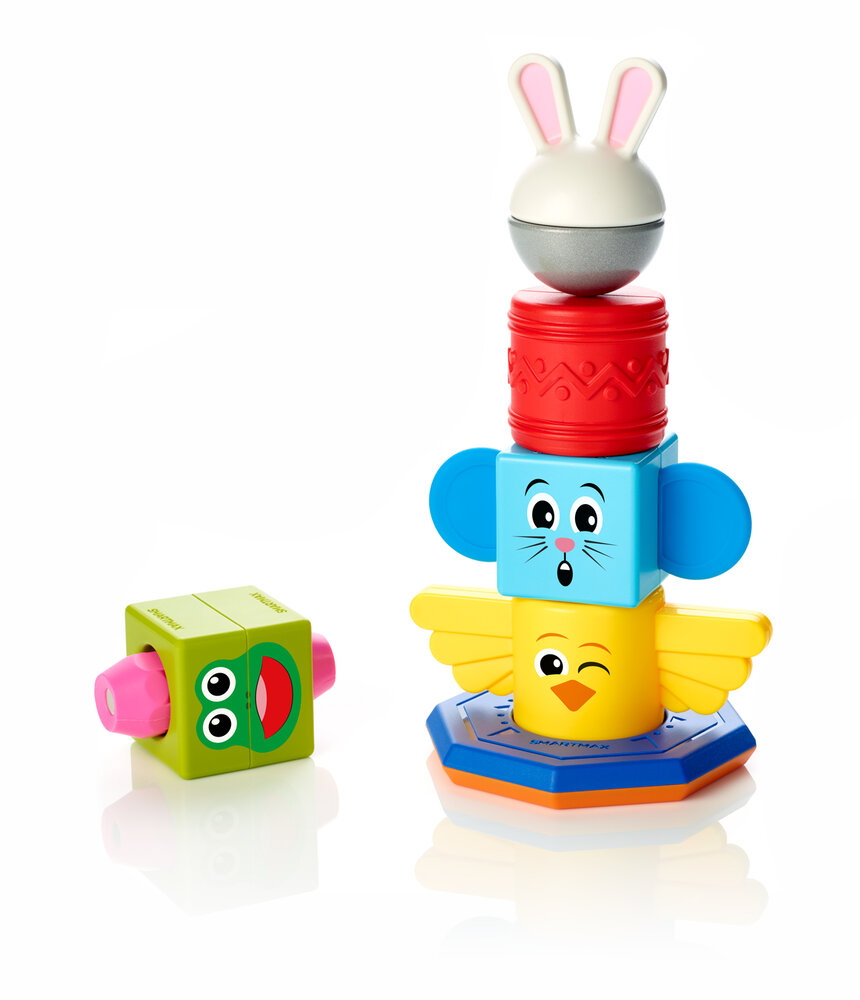 Magnetische totem met vrolijke schijven en gezichten