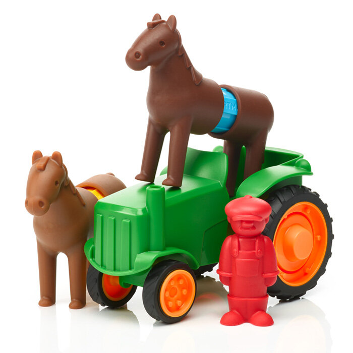 Magnetische tractor en aanhanger in vrolijke kleuren