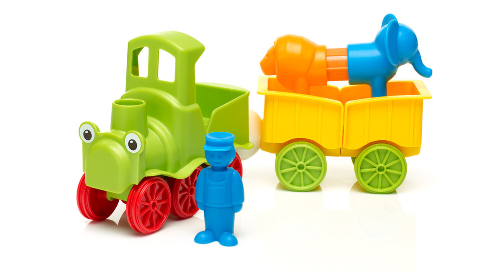 Magnetische locomotief en wagons met dierenfiguren