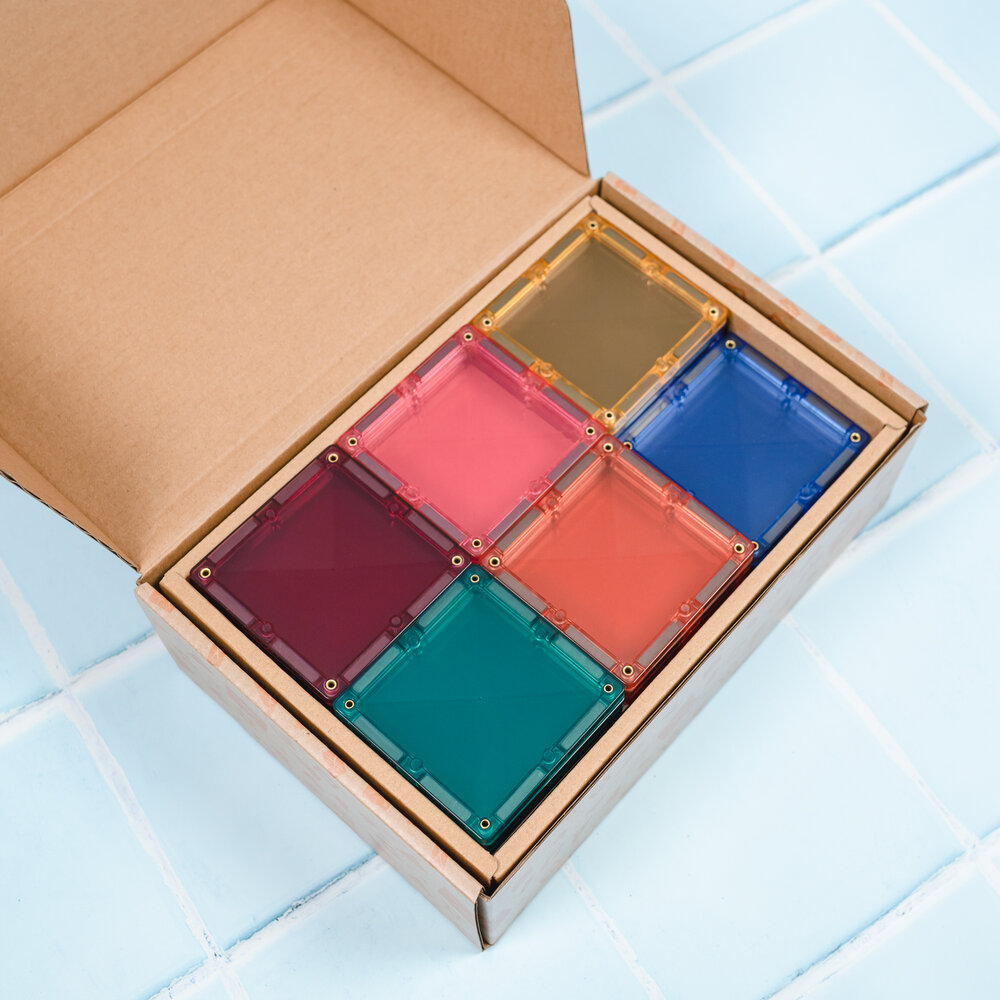 Detailfoto Connetix magnetische bouwtegels &ndash; vierkanten in zachte kleuren