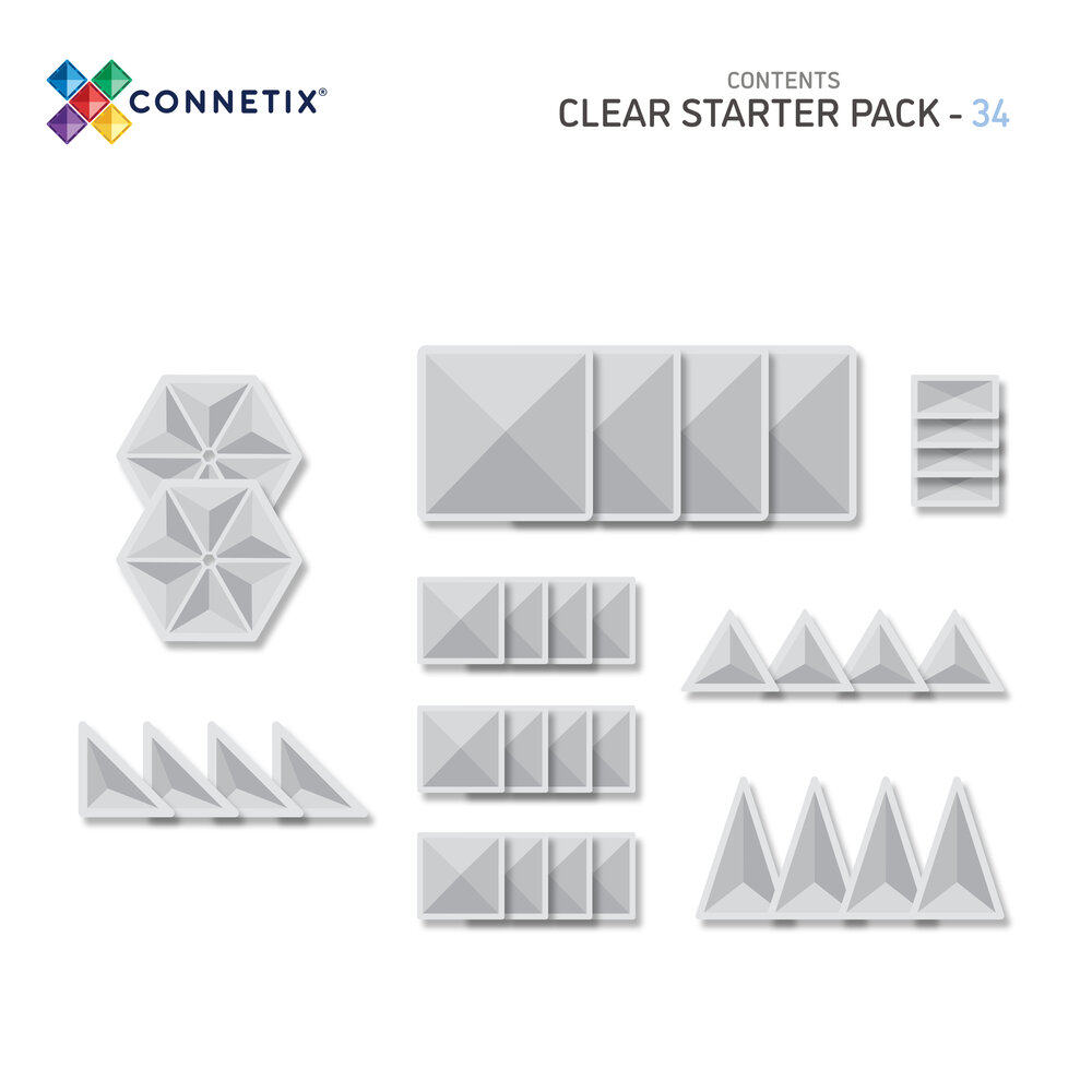 Connetix Magnetische Tegels Clear Starter Pack 34-delig - inhoud verpakking