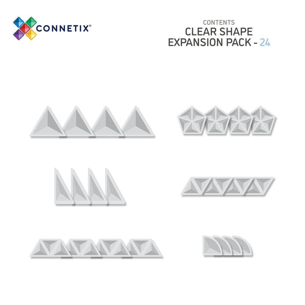 Inhoud Connetix Magnetische Tegels Clear Shape Expansion Pack 24-delig