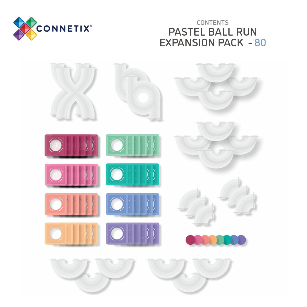 Inhoud Connetix Magnetische Tegels &ndash; Pastel Ball Run Expansion Pack 80-delig