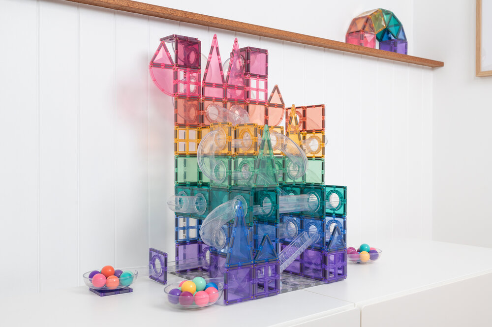 Overzichtsfoto Connetix Magnetische Tegels &ndash; Pastel Ball Run Expansion Pack 80-delig