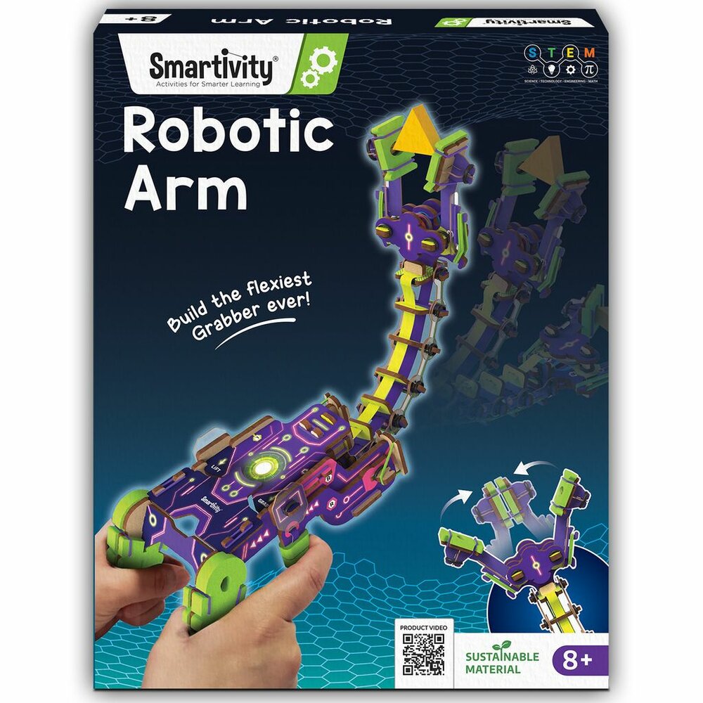 Smartivity Robot Arm verpakking met kleurrijke robotarm en STEM logo