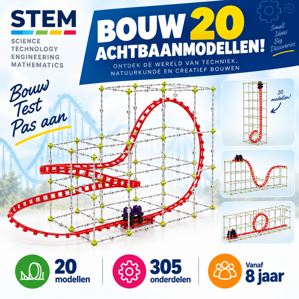 Thames &amp; Kosmos Achtbaan Bouwset &ndash; STEM speelgoed met 20 achtbaanmodellen en 305 onderdelen