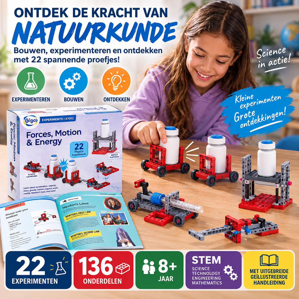 Gigo Newton's Experimenteerbox &ndash; STEM speelgoed met 22 natuurkunde-experimenten en 136 onderdelen vanaf 8 jaar
