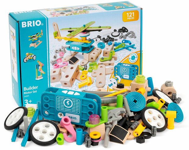 Brio Builder Motor Constructie Set 121-delig &ndash; complete bouwset met houten en kunststof onderdelen
