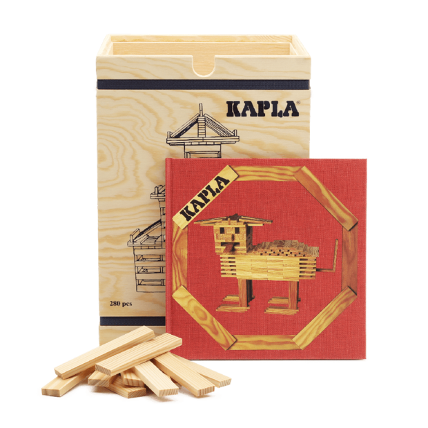 Kapla Houten Opbergkist met Voorbeeldboek Rood - 280 Plankjes