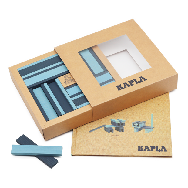 Kapla 40 Plankjes Donkerblauw en Lichtblauw met Voorbeeldboek